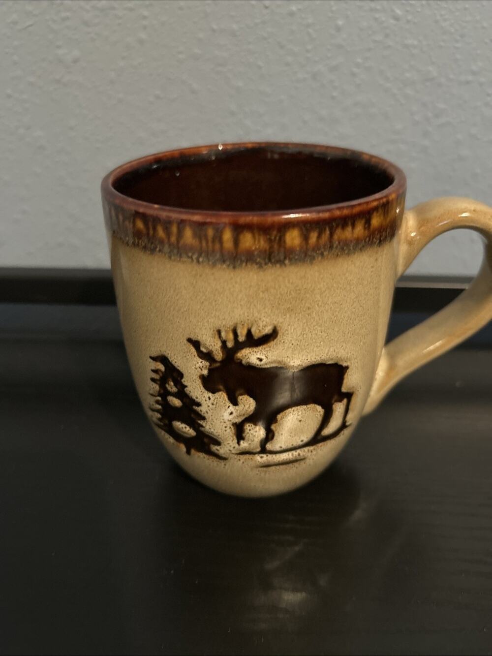 Woodland Home Studio Moose Mug Rustic Coffee Pine Tree Brown Stoneware cup